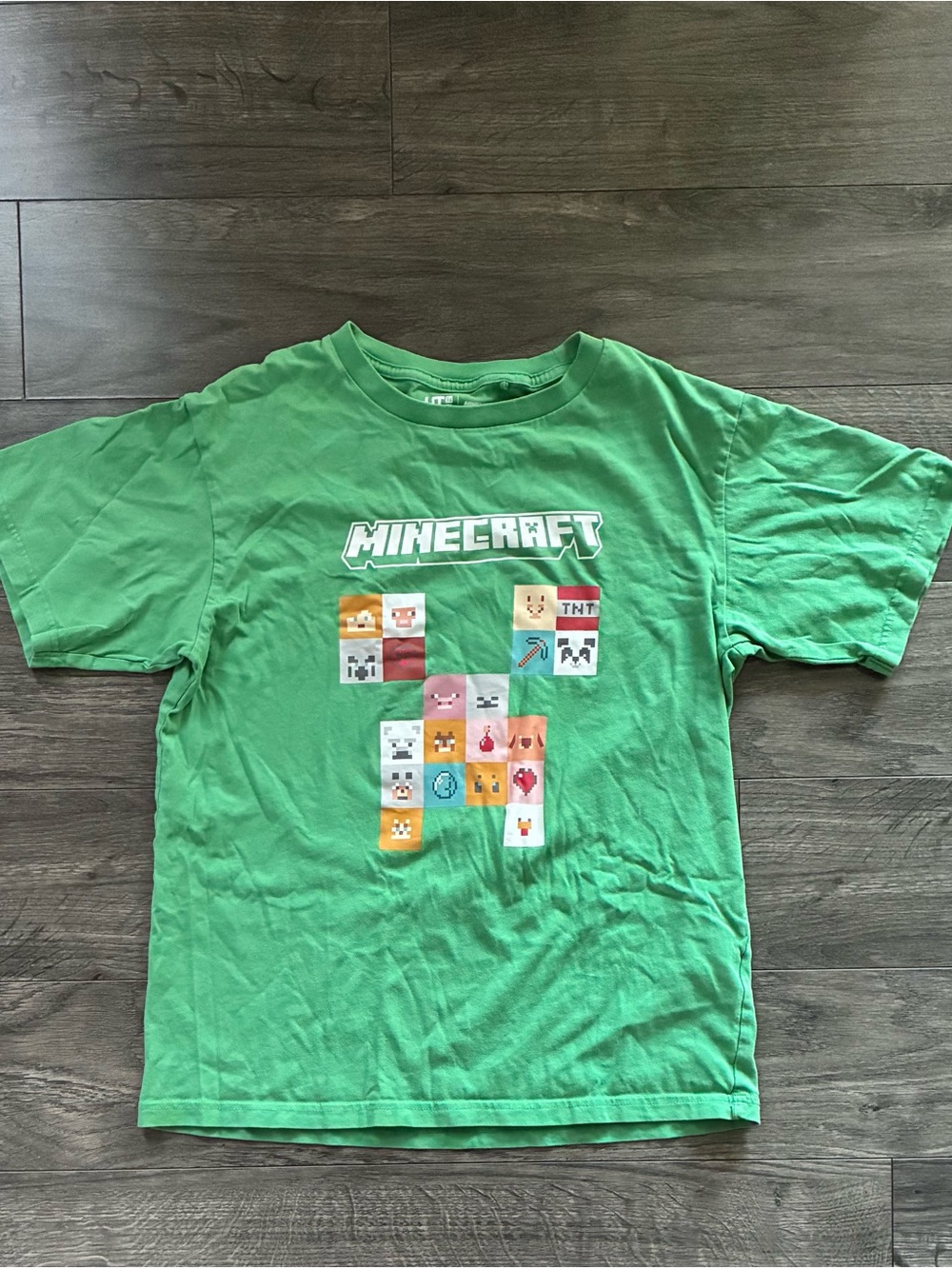 Uniqlo Minecraft light green graphic shirt